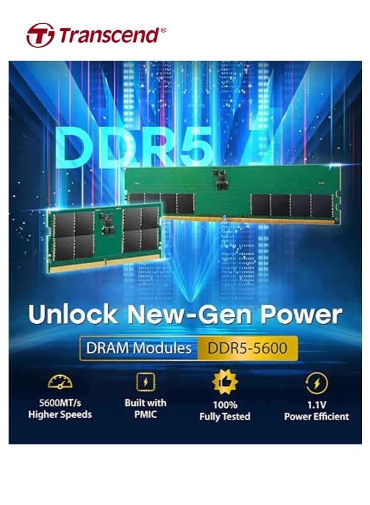 Transcend JetRAM UDIMM 16GB DDR5 5600 Mhz | CL46 1.1V | JM5600ALE-16G | Desktop Memory RAM - 5inch green 5inch green - Image 3