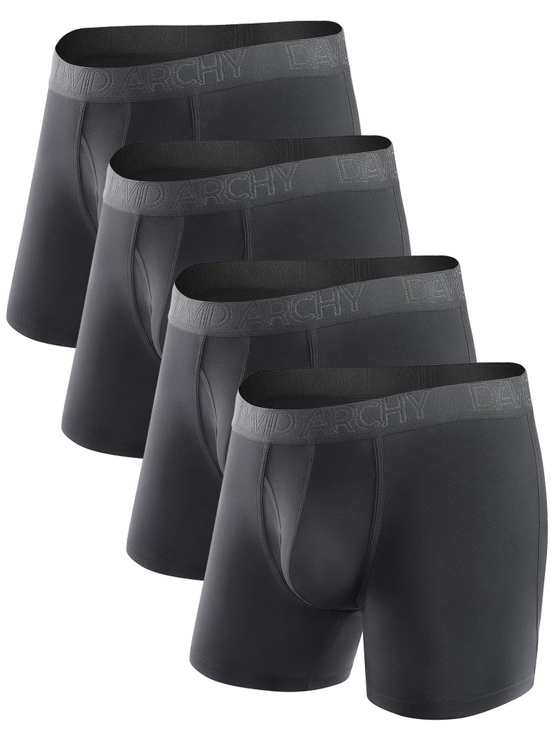 DAVID ARCHY Men's Boxer Briefs, Soft and Breathable Underwear with Moisture-Wicking Fly Underwear for Men 4 Pack (M, Black - 5.5" in 4 Pack) - Image 1