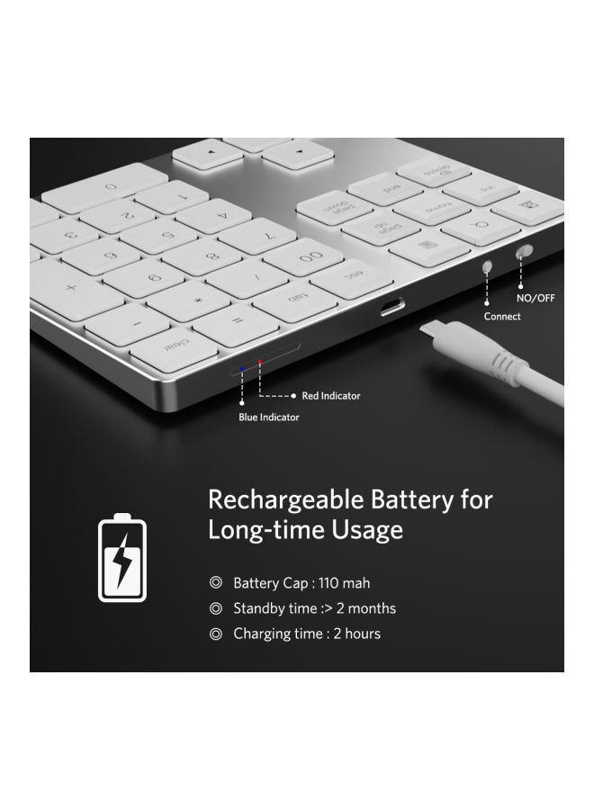Wireless Numeric Keyboard Silver/White - Image 5