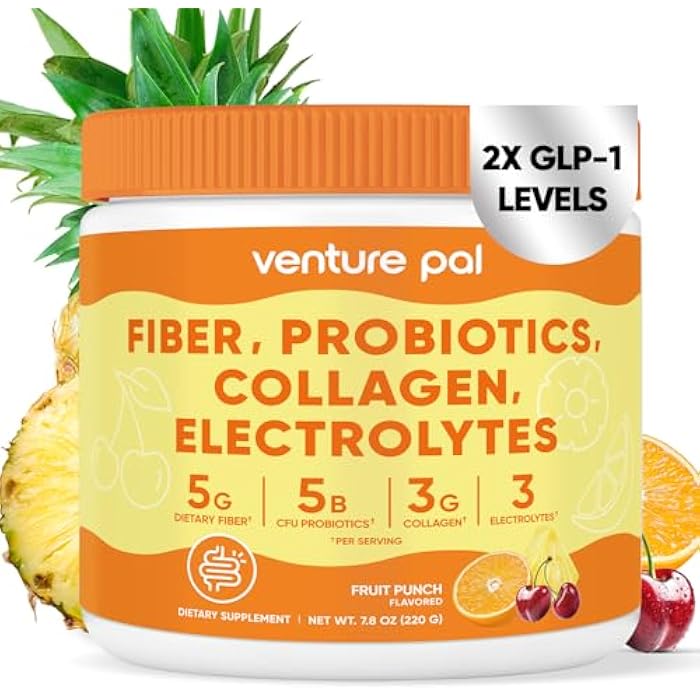 Venture Pal Gut & Beauty Support Fiber Drink – Daily Blend with Acacia Fiber, Collagen, Electrolytes & Probiotics - Fruit Punch for Men & Women - Image 1