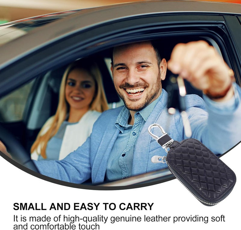 Blue Genuine Leather Car Key Fob Cover Universal Key Protector Zipper Bag - Image 3