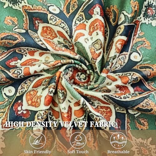 QoBexim Boho Soft Velvet Throw Pillow Covers 18x18 in Vintage Kilim Carpet Tribal Pattern Pillowcases, Antique Ethnic Decor, Geometric Pattern Cushion Cover for Sofa, Living Room, Green, 2 Pack - Image 2