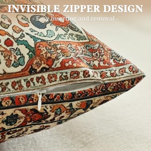 QoBexim Boho Soft Velvet Throw Pillow Covers 18x18 in Vintage Kilim Carpet Tribal Pattern Pillowcases, Antique Ethnic Decor, Geometric Pattern Cushion Cover for Sofa, Living Room, Green, 2 Pack - Image 4