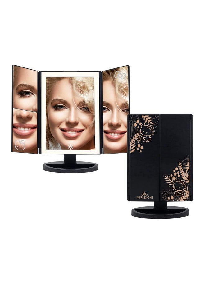 IMPRESSIONS VANITY · COMPANY - Impressions Vanity Hello Kitty Mirror With Lights Trifold Led Tritone Makeup Mirror With Touch Sensor And Three Adjustable Mirror Panels Makeup Vanity Handheld Magnifying Mirror (Black) - Image 1