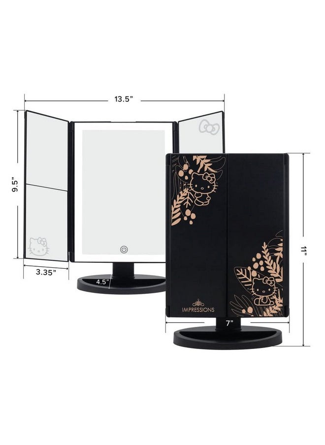 IMPRESSIONS VANITY · COMPANY - Impressions Vanity Hello Kitty Mirror With Lights Trifold Led Tritone Makeup Mirror With Touch Sensor And Three Adjustable Mirror Panels Makeup Vanity Handheld Magnifying Mirror (Black) - Image 1