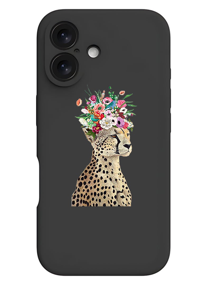 Theodor Protective Slim Fit Case Liquid Silicone Cover with Full Body Protection Anti-Scratch Shockproof Case For Apple iPhone 17 (Black) Cheetah Flower - Image 1