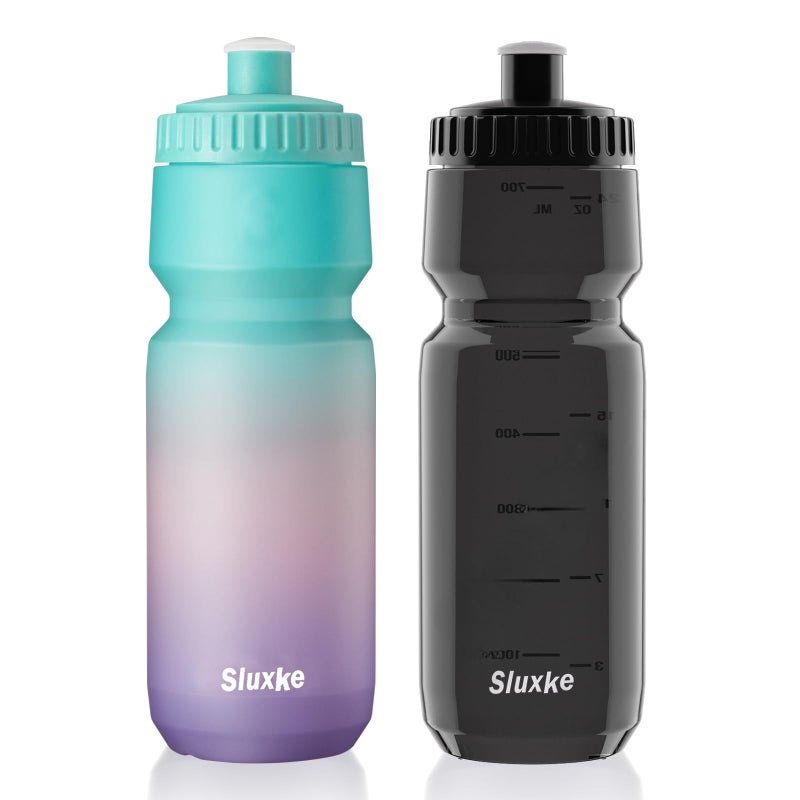 SLUXKE 24oz Bicycle Water Bottle 2Pack, 720ml Sports Squeeze Bottle BPA Free, Durable Fits Most Bike Cycling Cages - Image 1