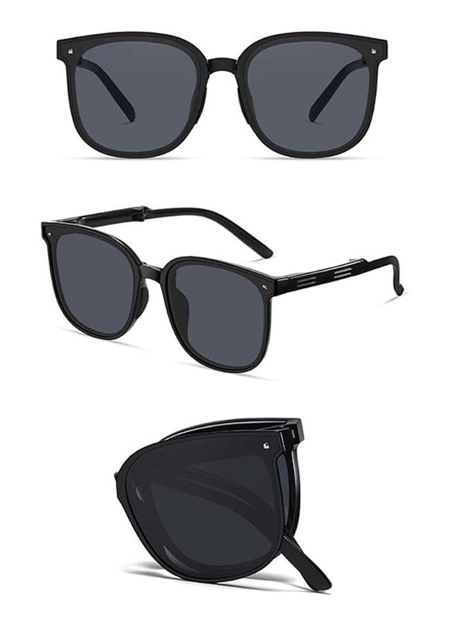 Foldable Sunglasses with Storage Bag, Polarized UV Protection for Women Men, Ultralight Classic Square Sunglasses Frame for Driving Fishing Travel, Black - Image 2