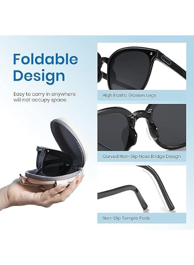 Foldable Sunglasses with Storage Bag, Polarized UV Protection for Women Men, Ultralight Classic Square Sunglasses Frame for Driving Fishing Travel, Black - Image 4