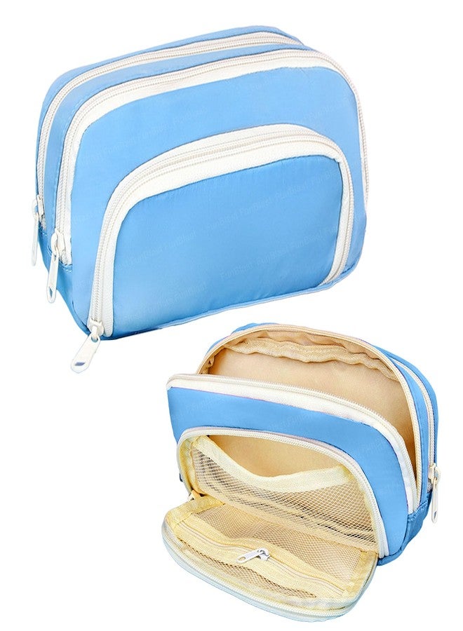 FunBlast Large Capacity Pencil Case, Multiple Compartment Double Zipper Portable Pencil Pouch, Aesthetic Pouch, Kawaii Pencil Case, Cute Pouches for Girls, Stationary Organizer Bag (Blue) - Image 1