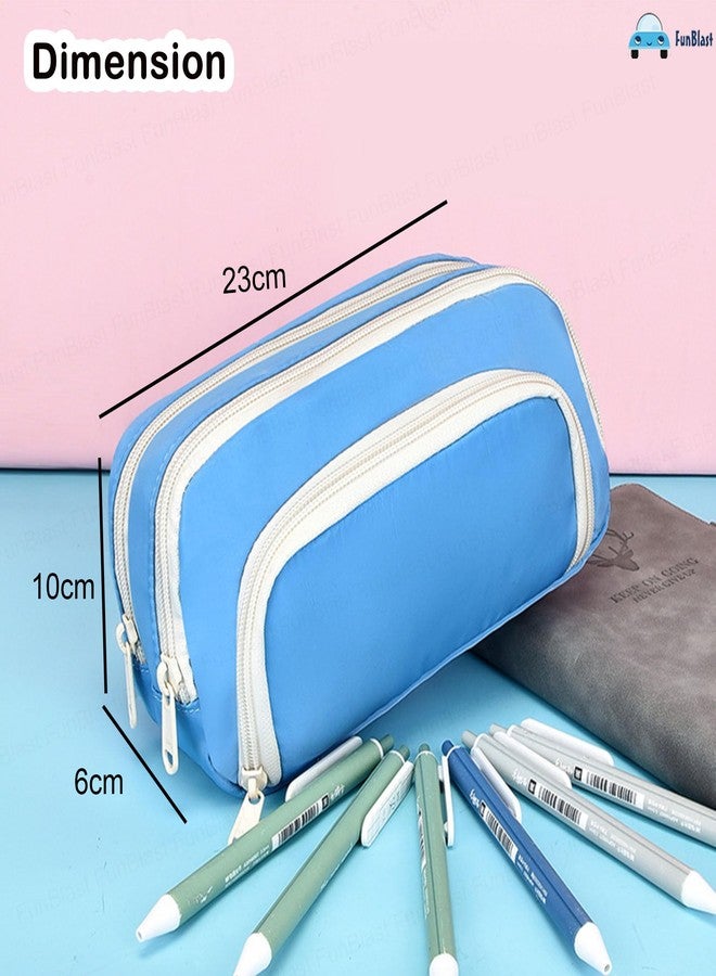 FunBlast Large Capacity Pencil Case, Multiple Compartment Double Zipper Portable Pencil Pouch, Aesthetic Pouch, Kawaii Pencil Case, Cute Pouches for Girls, Stationary Organizer Bag (Blue) - Image 3