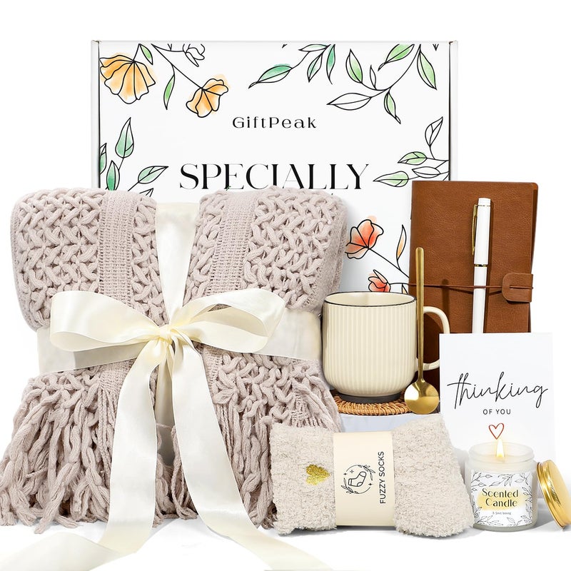 GiftPeak Gifts for Women, Get Well Soon Gifts for Women, Sympathy Care Baskets, Thinking of You Care Package, Self Care Gifts, After Surgery Feel Better Gifts Blanket (Khaki) - Image 1