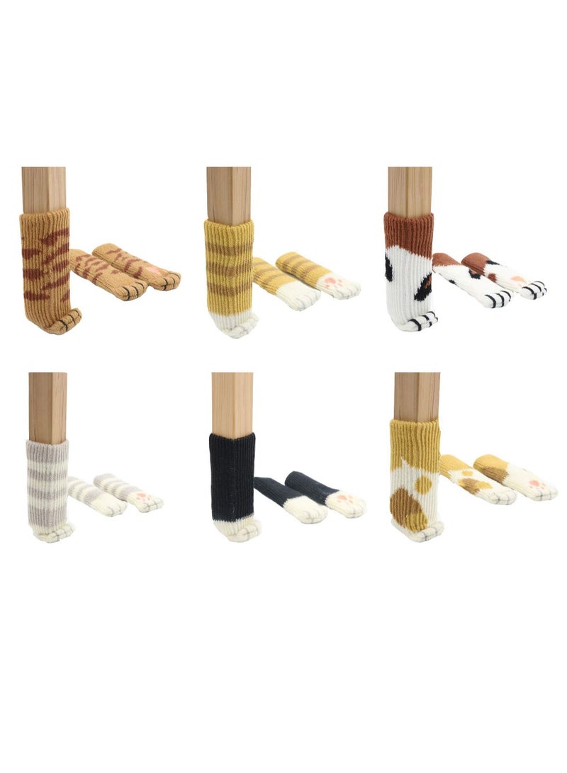 SYOSI 24 PCS Chair Socks with Cat Paws Design 6 Patterns Furniture Leg Caps Anti Scratch Anti-Noise Chair Leg Covers Table Leg Pads Floor Protectors - Image 2