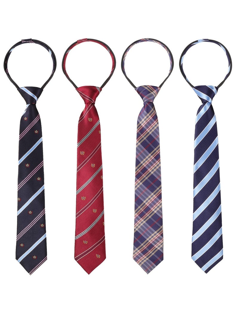 KASTWAVE 4 Pcs Kids Tie for Boys Adjustable Zipper Youth Students Children Toddler Necktie for Shirt Wedding Graduation School Uniform 6-12 Years - Image 1