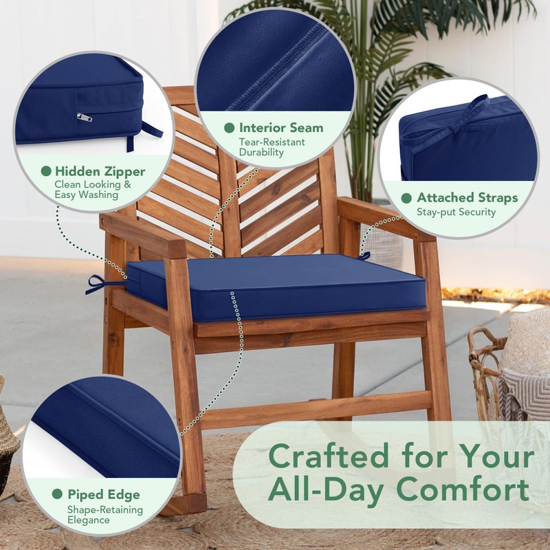 Summsun Outdoor Chair Cushions Set of 6: Waterproof & Fade Resistant Seat Cushion for Patio Furniture - 19 x 19 x 2 Inch Chair Pads with Ties and Hidden Zipper - Patio Chair Cushion Replacement, Navy - Image 4