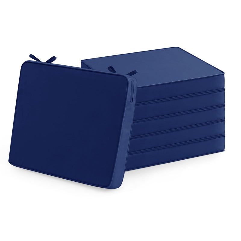 Summsun Outdoor Chair Cushions Set of 6: Waterproof & Fade Resistant Seat Cushion for Patio Furniture - 19 x 19 x 2 Inch Chair Pads with Ties and Hidden Zipper - Patio Chair Cushion Replacement, Navy - Image 1