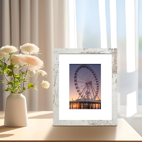 BESCRCL 8x10 Picture Frame Distressed White Set of 6, Display Pictures 5x7 with Mat or 8x10 Without Mat for Wall Mounting or TableTop - Image 2