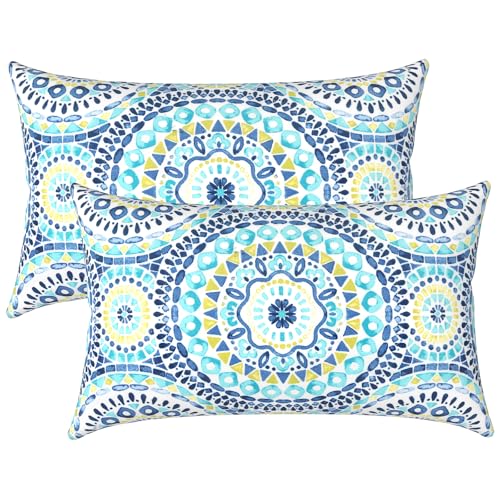 LVTXIII OutdoorIndoor Lumbar Pillows Decorative Patio Lumbar Cushions Fluffy Water Repellent Garden Cushions for Home Patio Coach Sofa Use 1220 Inch Pack of 2 Delancey Lagoon