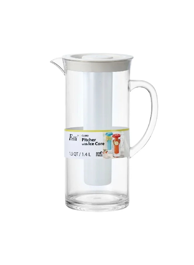 Felli Claro Elegant Design BPA-Free Pitcher with Ice Core Clear and White 1.4 Liter NPJPC-660