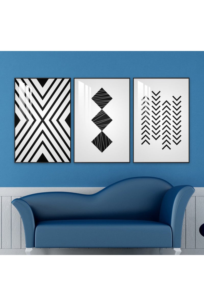 Marktna Three wooden wall painting with a frame and a clear acrylic layer - Image 1