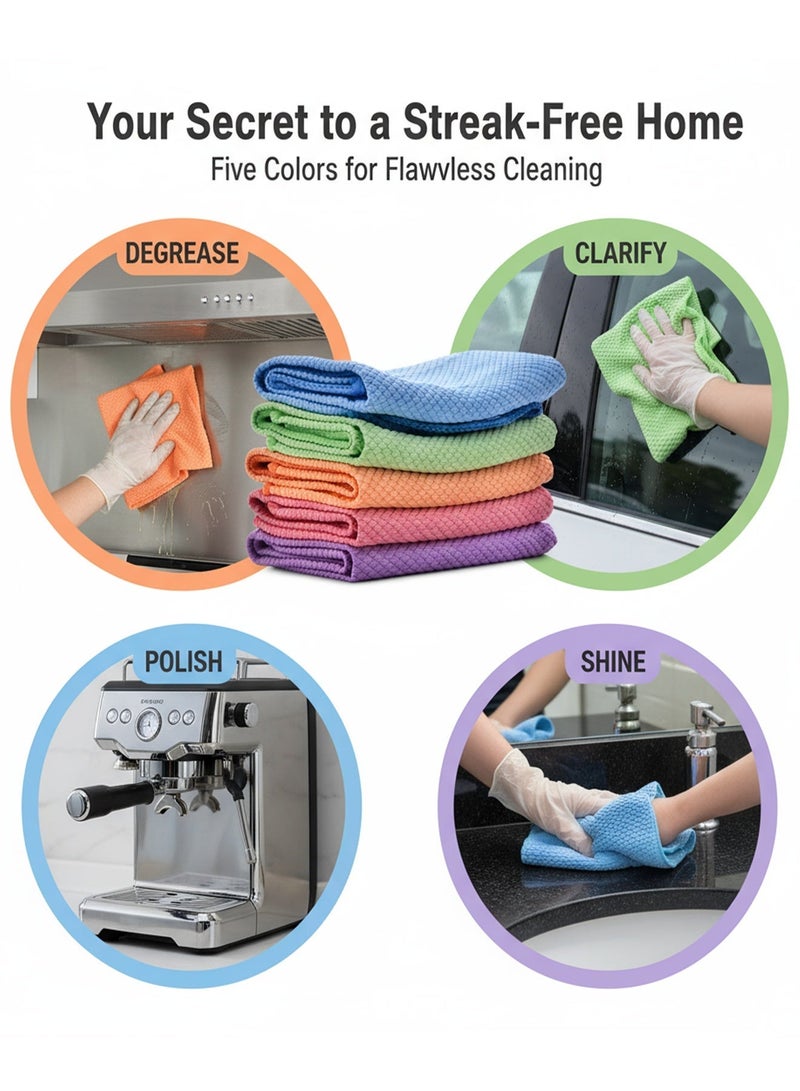 Nawāzīl 5 Pack Fish Scale Microfiber Cleaning Cloth 30x30cm – Streak-Free Glass Cloth, Lint-Free, Super Absorbent, Reusable Rags for Kitchen, Bathroom, Car, Windows - Image 5
