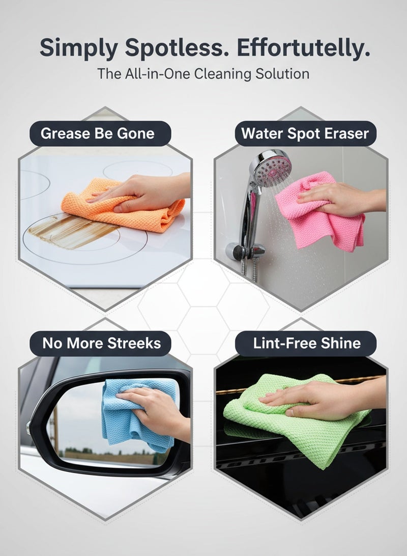 Nawāzīl 5 Pack Fish Scale Microfiber Cleaning Cloth 30x30cm – Streak-Free Glass Cloth, Lint-Free, Super Absorbent, Reusable Rags for Kitchen, Bathroom, Car, Windows - Image 4