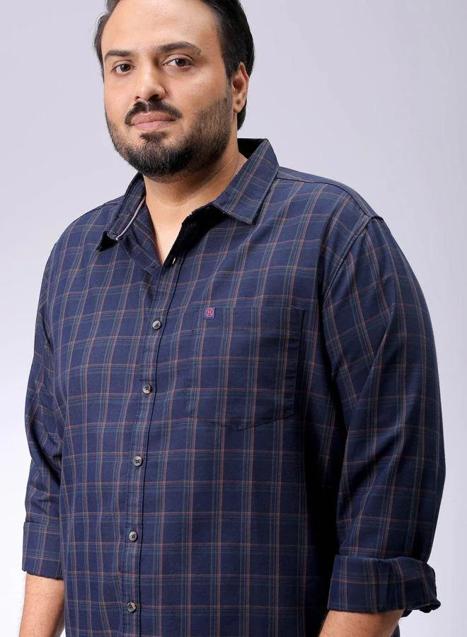 HARDSODA Men Plus Size Regular Fit Checkered Spread Collar Full Sleeves Casual Shirt