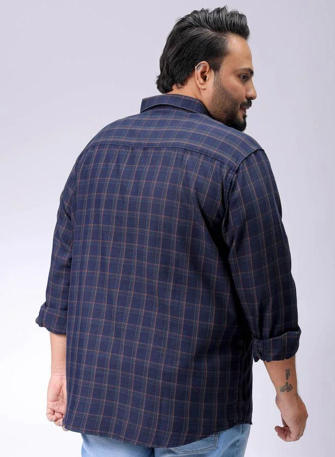 HARDSODA Men Plus Size Regular Fit Checkered Spread Collar Full Sleeves Casual Shirt