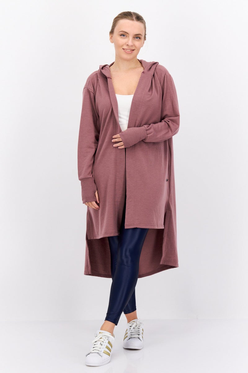 NINE WEST Women Hooded Long Sleeve Plain Open Front Cardigans, Light Mauve  - Image 1