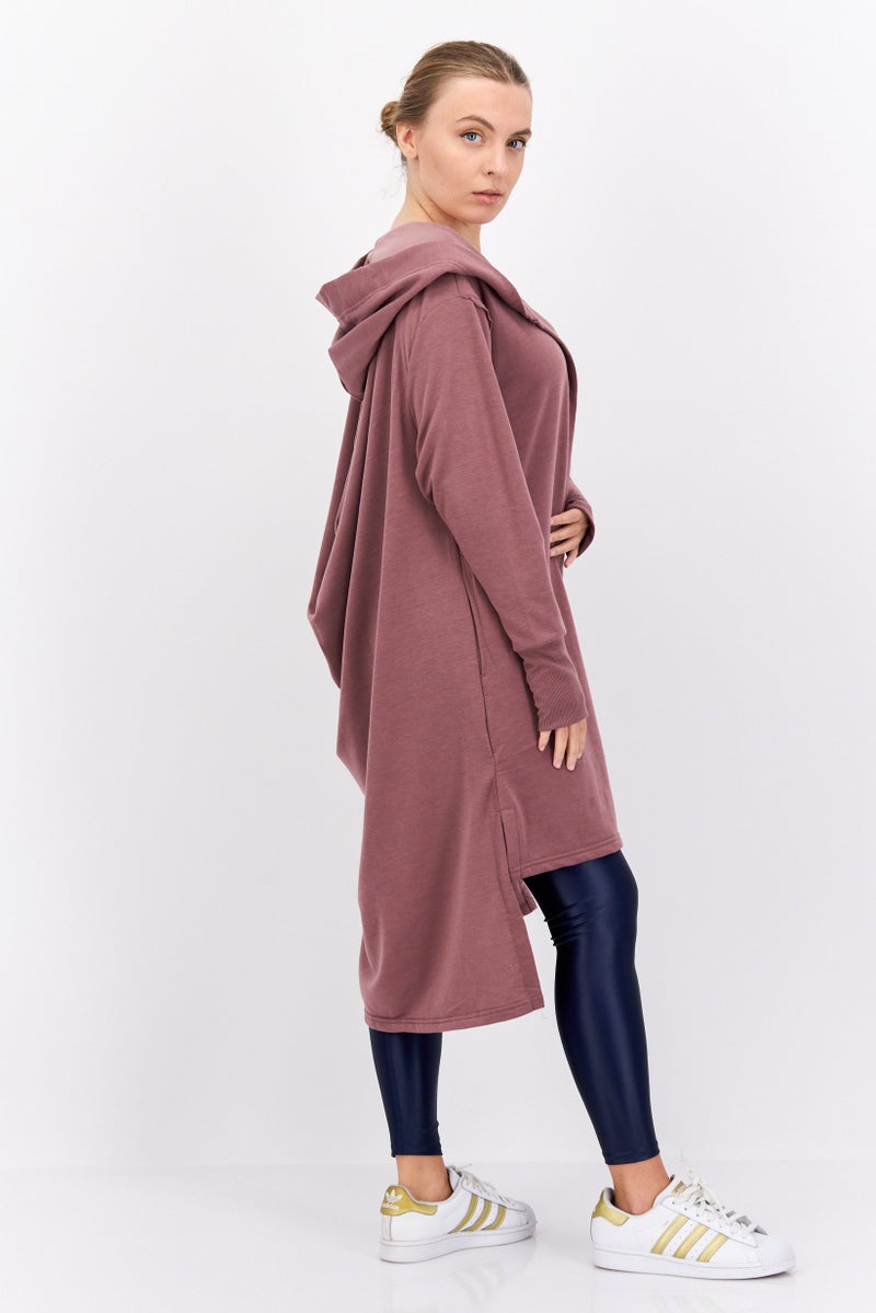 NINE WEST Women Hooded Long Sleeve Plain Open Front Cardigans, Light Mauve  - Image 2