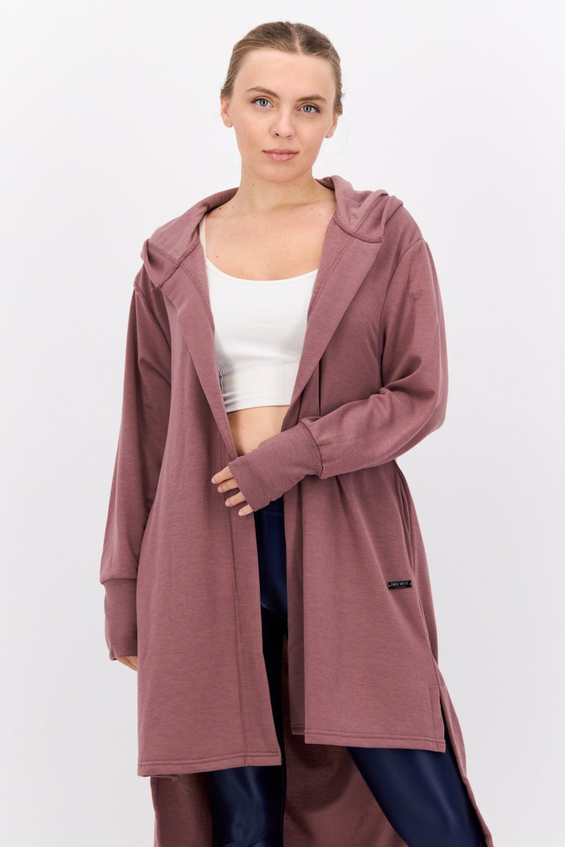 NINE WEST Women Hooded Long Sleeve Plain Open Front Cardigans, Light Mauve  - Image 4
