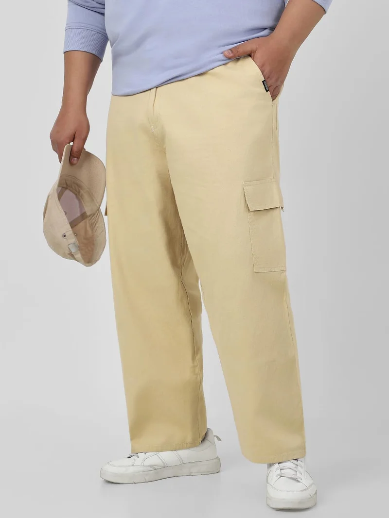 Urbano Plus Men's Beige Loose Baggy Fit Solid Cargo Chino Pant with 6 Pockets Non-Stretchable