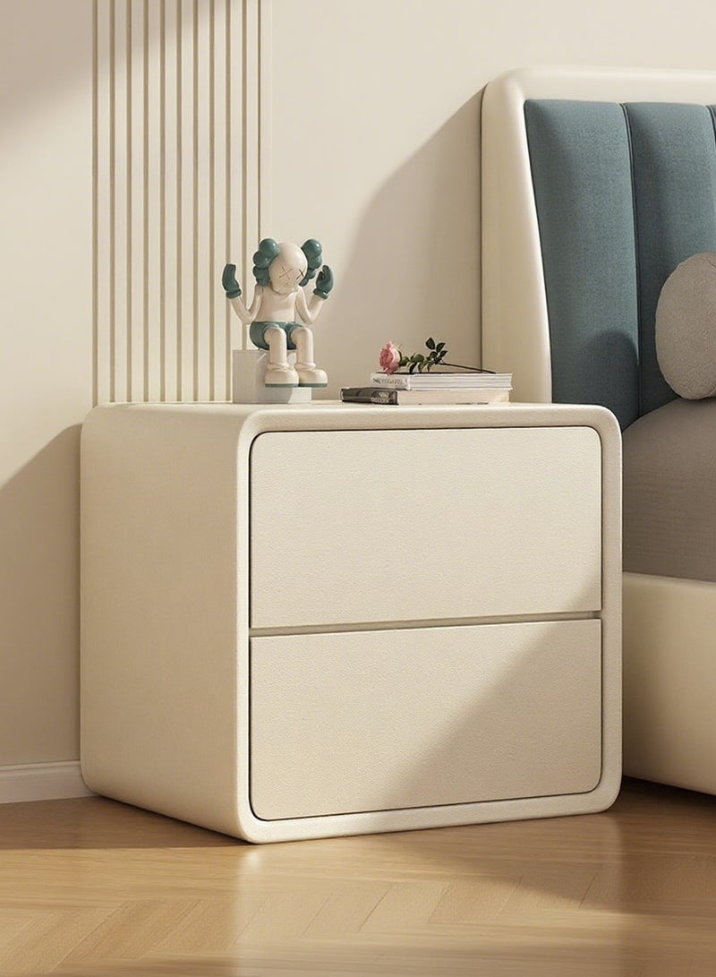 والالا طاولة جانبية حديثة وبسيطة، طاولة جانبية من الخشب الصلب مع درجين بمقبض مخفي، مغلفة بالجلد الصناعي، خزانة تخزين فاخرة بدون تركيب، مناسبة لغرفة المعيشة وغرفة النوم، 50*40*47 سم - Image 1