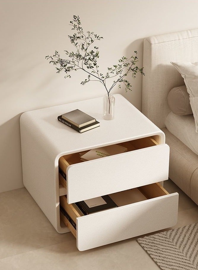 والالا طاولة جانبية حديثة وبسيطة، طاولة جانبية من الخشب الصلب مع درجين بمقبض مخفي، مغلفة بالجلد الصناعي، خزانة تخزين فاخرة بدون تركيب، مناسبة لغرفة المعيشة وغرفة النوم، 50*40*47 سم - Image 2