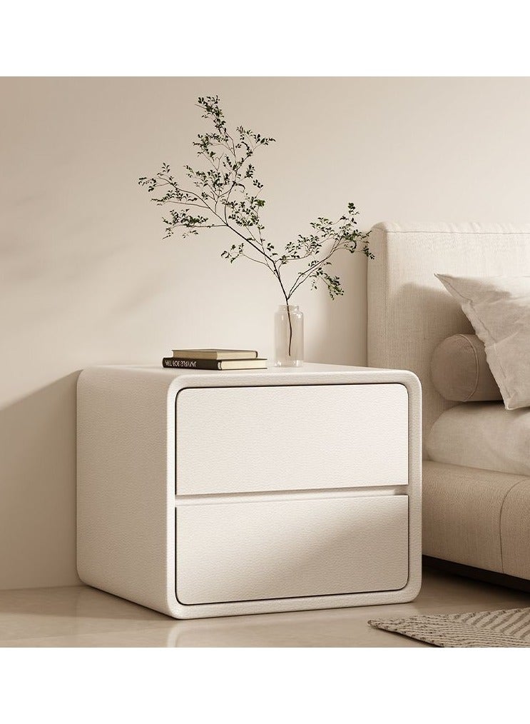 والالا طاولة جانبية حديثة وبسيطة، طاولة جانبية من الخشب الصلب مع درجين بمقبض مخفي، مغلفة بالجلد الصناعي، خزانة تخزين فاخرة بدون تركيب، مناسبة لغرفة المعيشة وغرفة النوم، 50*40*47 سم - Image 4
