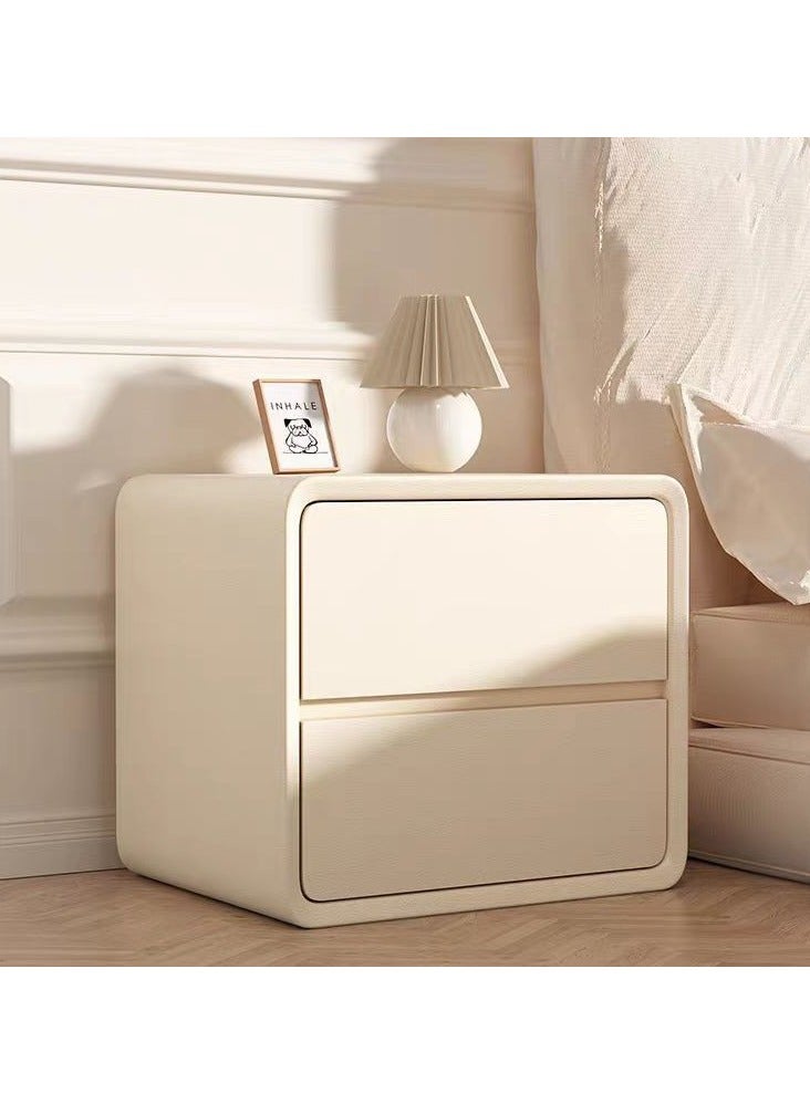 والالا طاولة جانبية حديثة وبسيطة، طاولة جانبية من الخشب الصلب مع درجين بمقبض مخفي، مغلفة بالجلد الصناعي، خزانة تخزين فاخرة بدون تركيب، مناسبة لغرفة المعيشة وغرفة النوم، 50*40*47 سم - Image 5