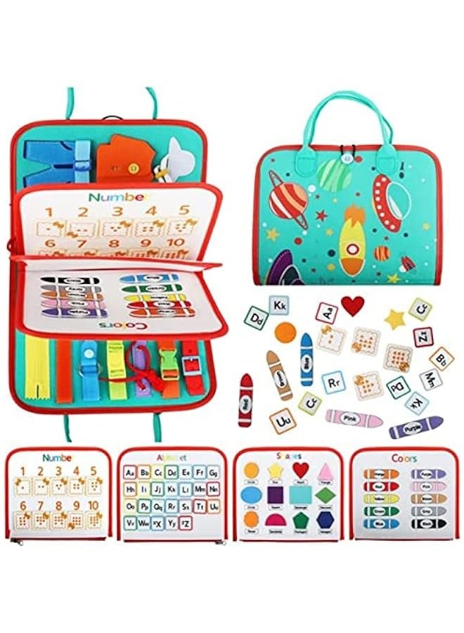 DURKU Montessori Busy Board - Sensory Toy for Toddlers, Travel-Friendly Educational Activity, Learn Basic Dress Skills, Ideal Gift for Kids (Planet)  - Image 1