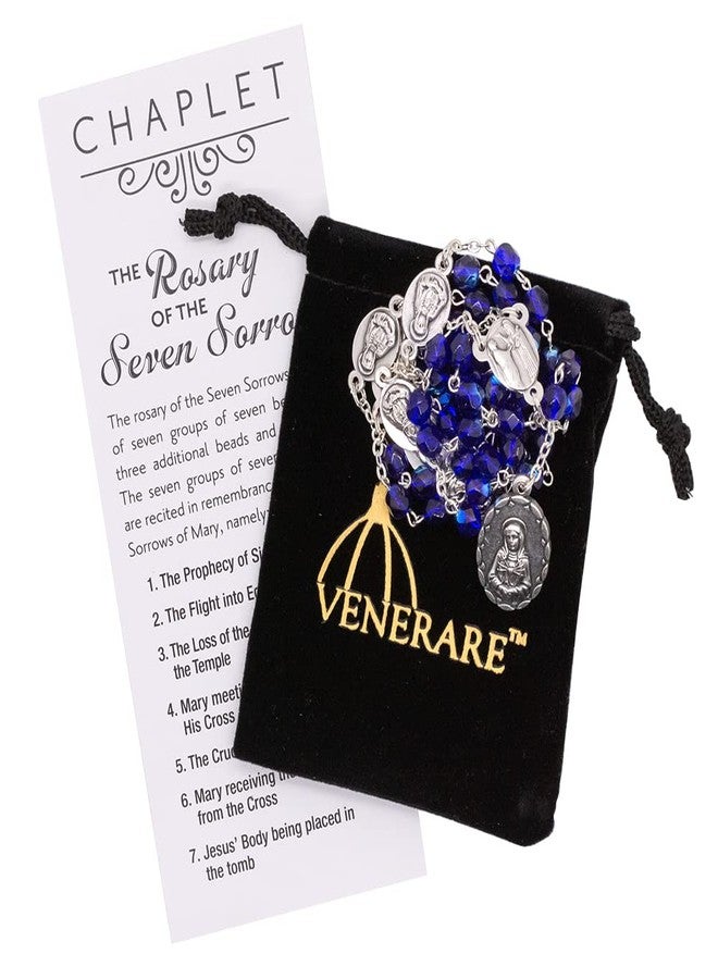 Venerare Rosary of the Seven Sorrows | Chaplet Beads, Pouch, and Instructions | Pink, Blue, or Black | Great Catholic Gift for First Holy Communion and Confirmation | Made in Italy (Blue) - Image 2