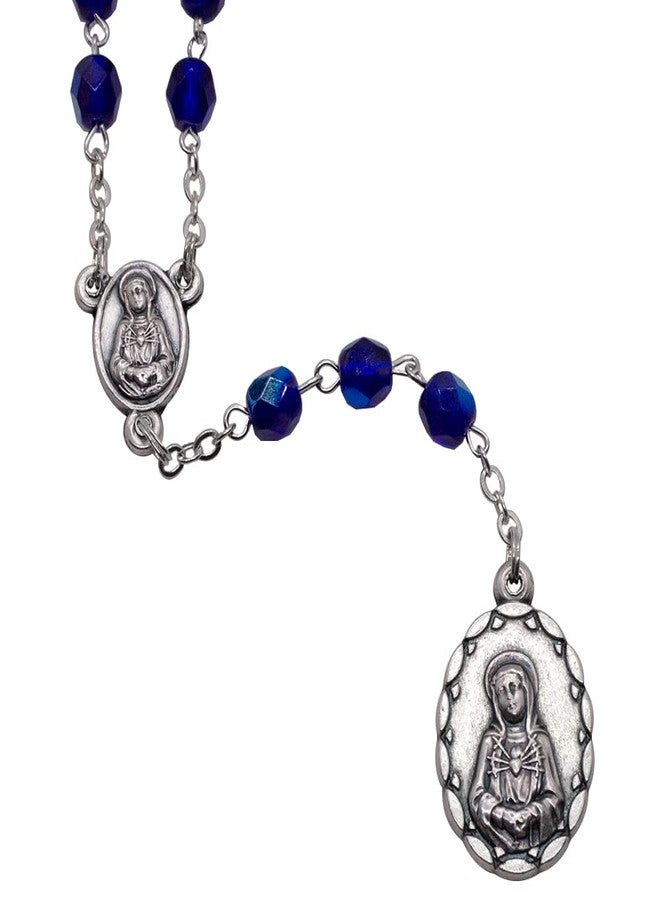 Venerare Rosary of the Seven Sorrows | Chaplet Beads, Pouch, and Instructions | Pink, Blue, or Black | Great Catholic Gift for First Holy Communion and Confirmation | Made in Italy (Blue) - Image 3