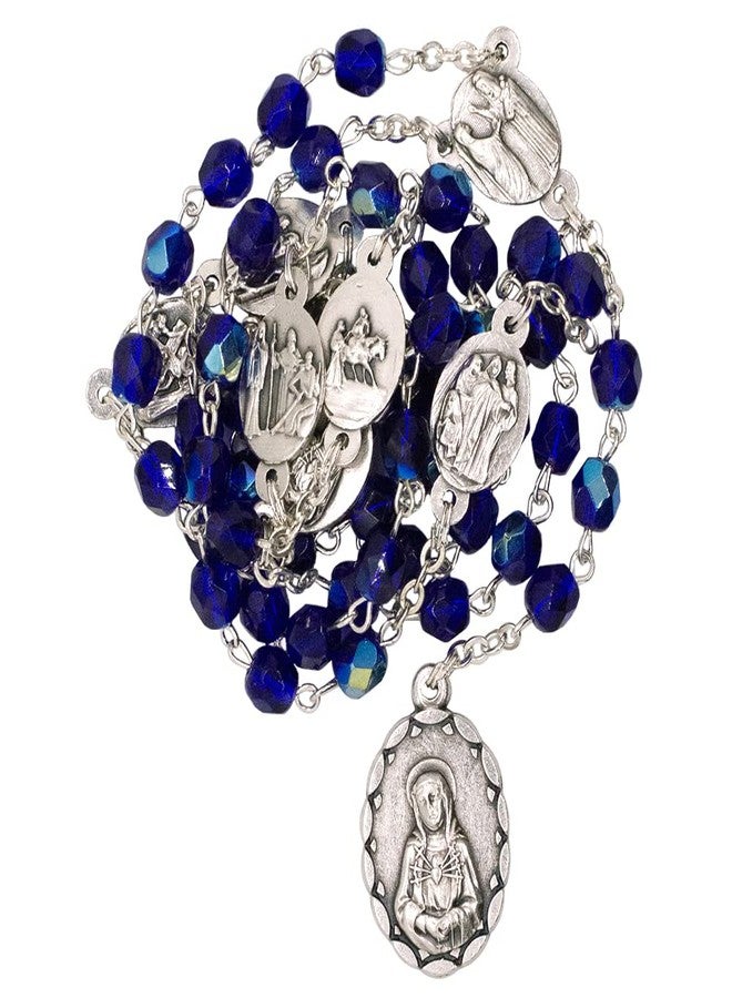 Venerare Rosary of the Seven Sorrows | Chaplet Beads, Pouch, and Instructions | Pink, Blue, or Black | Great Catholic Gift for First Holy Communion and Confirmation | Made in Italy (Blue) - Image 4