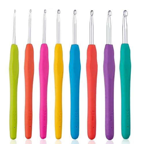 RangTeq 8pcs Crochet Hooks Set Aluminium Soft Grip Rubber Handle Needles Crochet Craft Yarn Sewing Tools (2.5mm/3mm/3.5mm/4mm/4.5mm/5mm /5.5mm/6mm) - Image 1