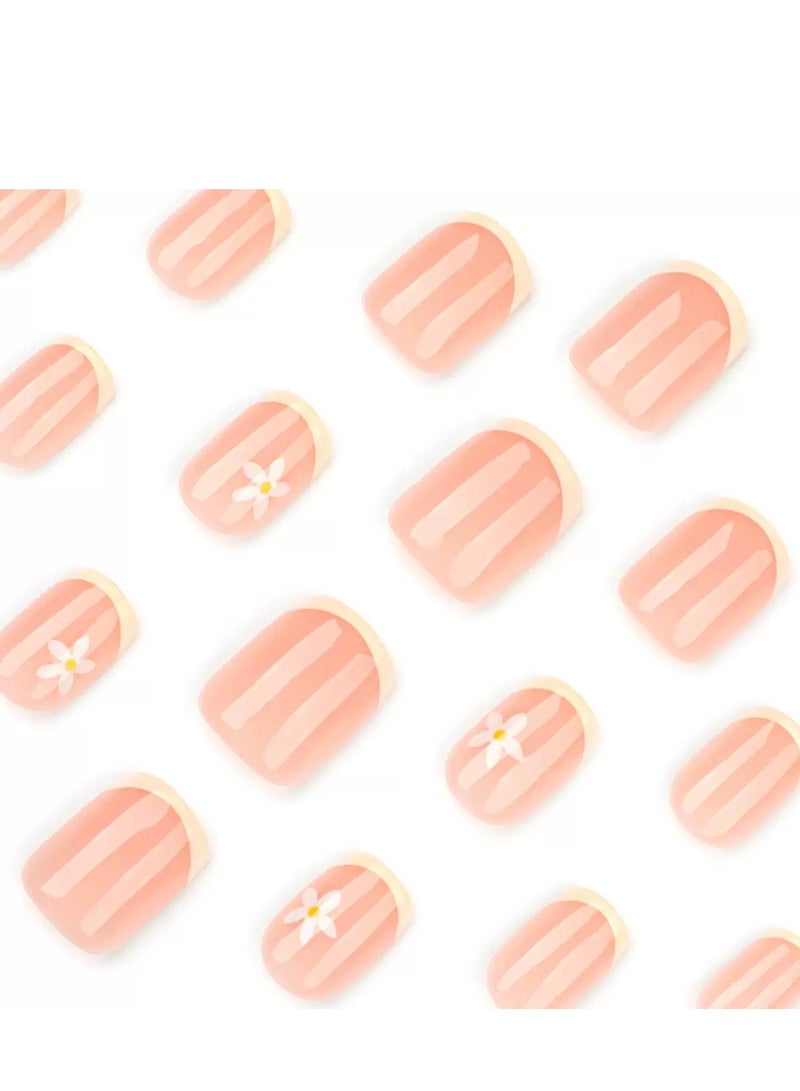 جوسكوين أظافر صناعية، 24 قطعة، أظافر صناعية مربعة بزخارف زهور النحل: حلاوة الصيف على أطراف أصابعك! سهلة التطبيق، ذاتية اللصق، وقابلة للإزالة. أظافر أكريليك مع مجموعة غراء. - Image 3