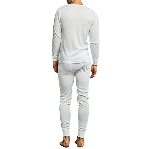 Knocker Men's Long Thermal Underwear Top and Bottom Set (S, White) - Image 2