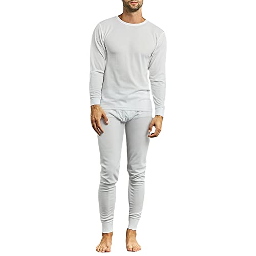 Knocker Men's Long Thermal Underwear Top and Bottom Set (S, White) - Image 1