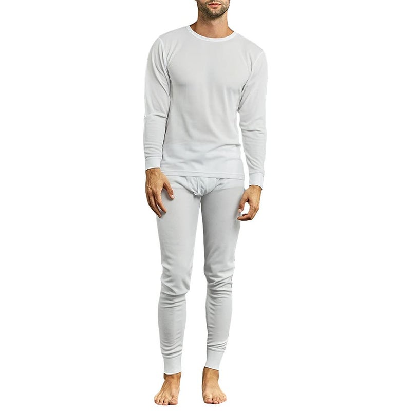Knocker Men's Long Thermal Underwear Top and Bottom Set (S, White) - Image 5