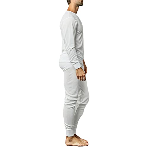 Knocker Men's Long Thermal Underwear Top and Bottom Set (S, White) - Image 3