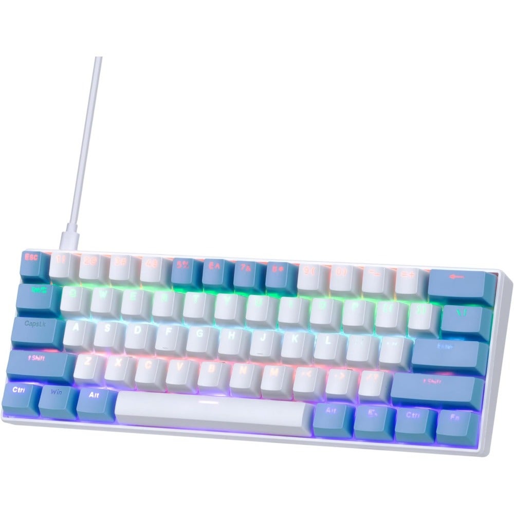 Wired 60-Percent Mechanical Clicky Gaming Keyboard - 61-Keys Backlit Blue Switch Compact Layout Keyboard - Arabic and English