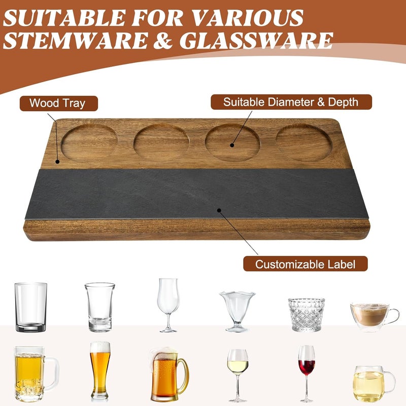 SoeKoa Flight Board, Whiskey Tasting, Beer Flight Board with Writable Stones That Hold 8 Cups, Whiskey Tasting Board for Chalkboard Labels Brewery Gifts Party Bar (4 pcs) - Image 3