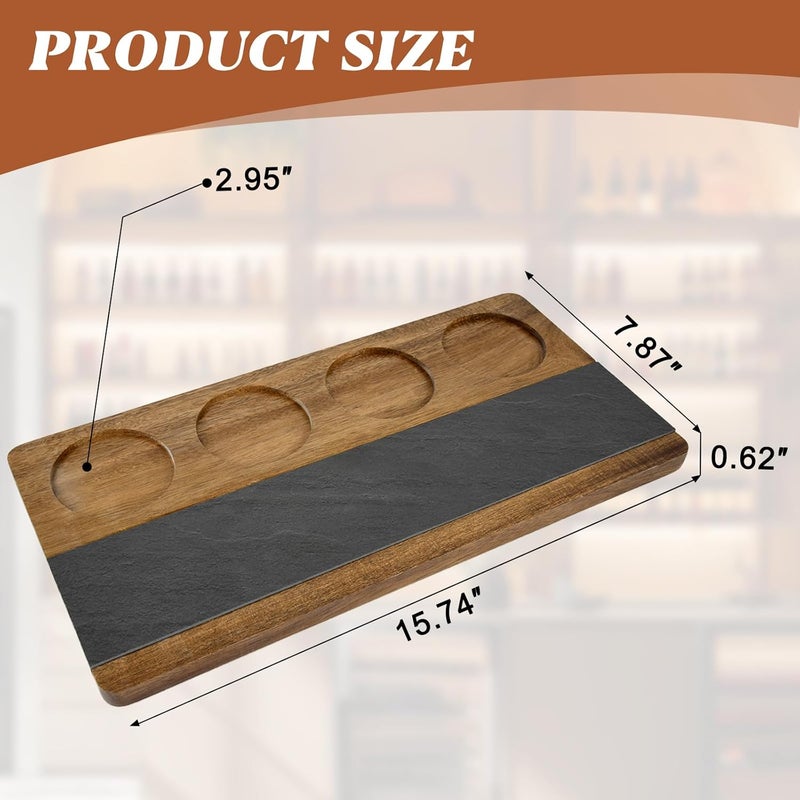 SoeKoa Flight Board, Whiskey Tasting, Beer Flight Board with Writable Stones That Hold 8 Cups, Whiskey Tasting Board for Chalkboard Labels Brewery Gifts Party Bar (4 pcs) - Image 2
