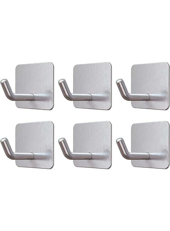 Zaboon Duty Adhesive Hooks Stick On Wall Adhesive Hangers Strong Stainless Steel Holder Self Adhesive Hooks For Kitchen Bathroom Home Door Towel Coat Key Robe 6 Packs Silver - Image 1